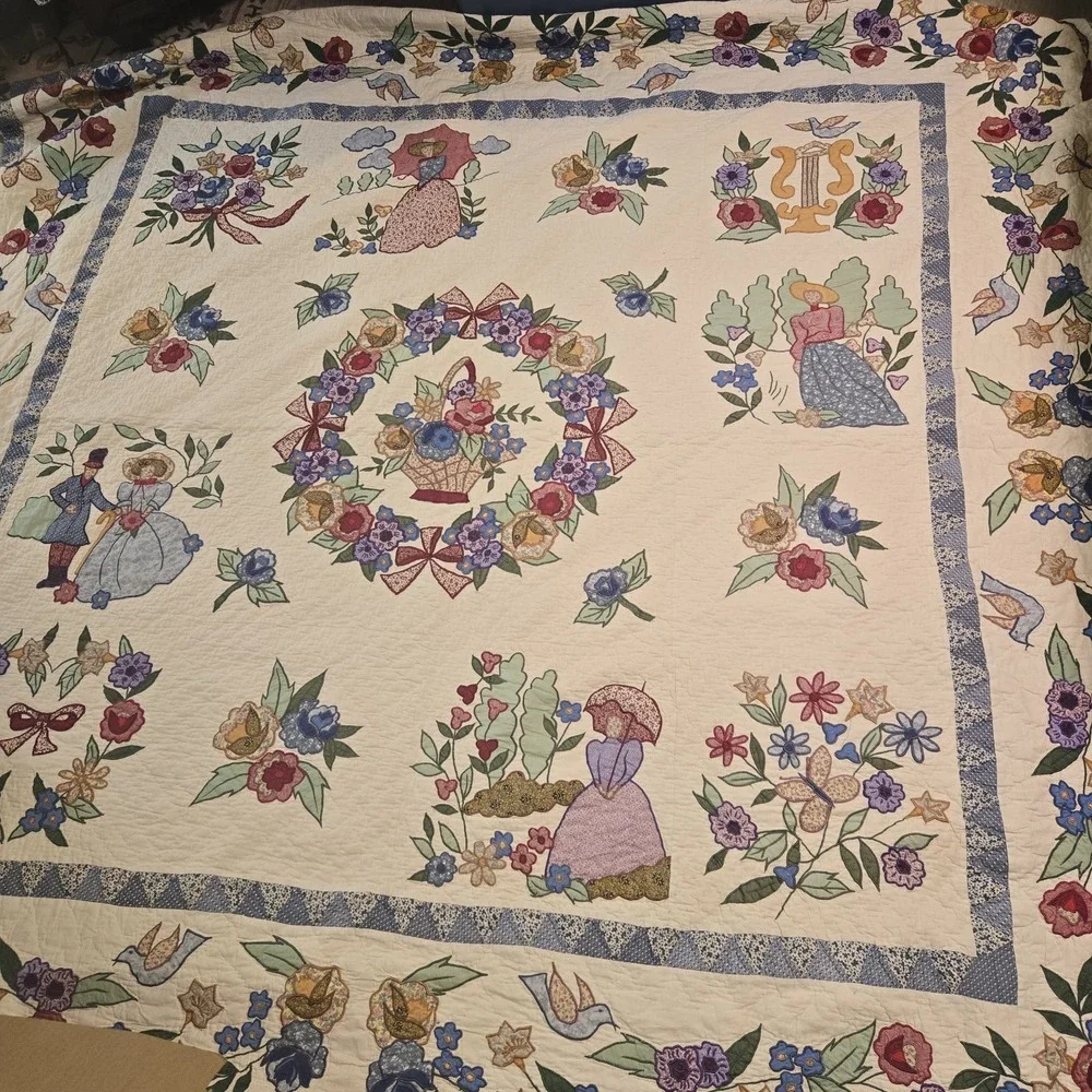 Beautiful VTG Limited Edition Quilt Shams Skirt APPLIQUÉ Queen 86x86 Cottagecore